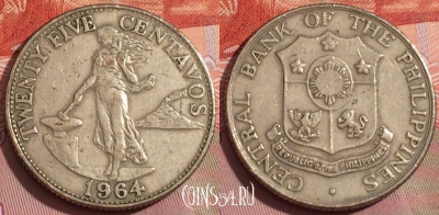 Филиппины 25 сентаво 1964 года, KM# 189, 235a-089