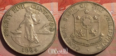 Филиппины 25 сентаво 1964 года, KM# 189, 246a-130