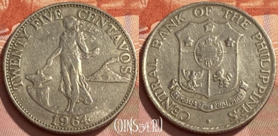Филиппины 25 сентаво 1964 года, KM# 189, 468q-083