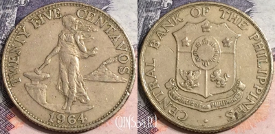 Филиппины 25 сентаво 1964 года, KM# 189, a100-122