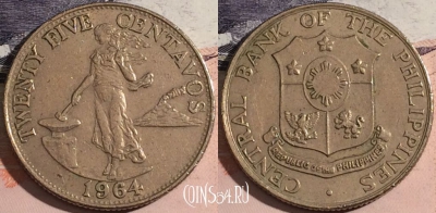 Филиппины 25 сентаво 1964 года, KM# 189, a124-123