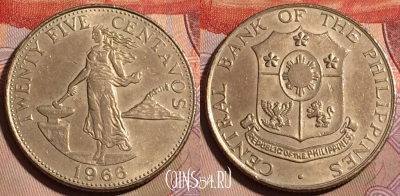 Филиппины 25 сентаво 1966 года, KM# 189, 196b-072