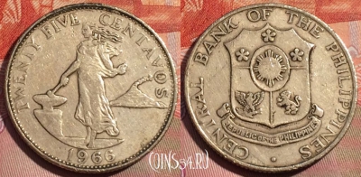 Филиппины 25 сентаво 1966 года, KM# 189, 275a-048