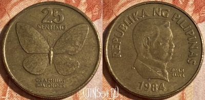 Филиппины 25 сентимо 1984 года, KM# 241.1, 163r-031 ♛