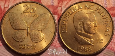 Филиппины 25 сентимо 1988 года, KM# 241.1, 243-022