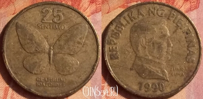 Филиппины 25 сентимо 1990 года, KM# 241.1, 103o-129