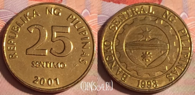Филиппины 25 сентимо 2001 года, KM# 271, 262c-023