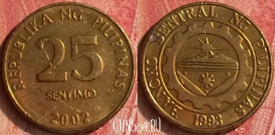 Филиппины 25 сентимо 2002 года, KM# 271, 337n-016