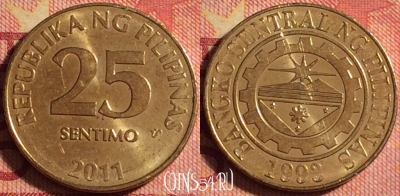 Филиппины 25 сентимо 2011 года, KM# 271a, 182j-022