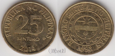 Филиппины 25 сентимо 2014 год, KM# 271a, 134-066