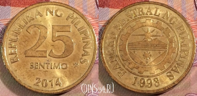 Филиппины 25 сентимо 2014 года, KM# 271a, 136b-008