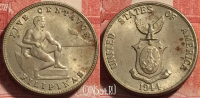 Филиппины 5 сентаво 1944 года, KM# 180a, 258-129