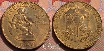 Филиппины 5 сентаво 1964 года, KM# 187, 109a-048