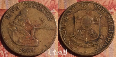 Филиппины 5 сентаво 1964 года, KM# 187, 163a-035