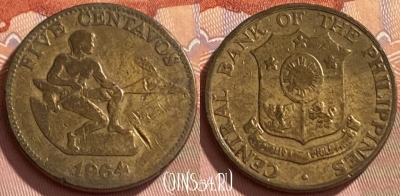 Филиппины 5 сентаво 1964 года, KM# 187, 468q-086