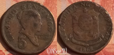 Филиппины 5 сентимо 1968 года, KM# 197, 042n-188