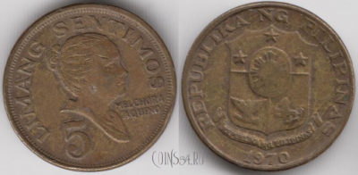 Филиппины 5 сентимо 1970 года, KM# 197, 134-080