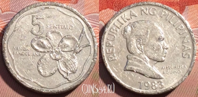 Филиппины 5 сентимо 1983 года, KM# 239, 078b-020