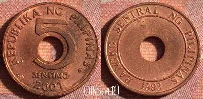 Филиппины 5 сентимо 2001 года, KM# 268, 165i-022