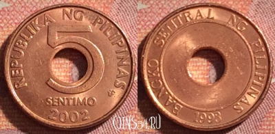 Филиппины 5 сентимо 2002 года, KM# 268, 374-059