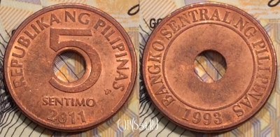 Филиппины 5 сентимо 2011 года, KM# 268, 128-106