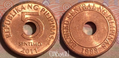 Филиппины 5 сентимо 2011 года, KM# 268, 150b-113