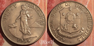 Филиппины 50 сентаво 1958 года, KM# 190, 229-094