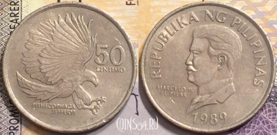 Филиппины 50 сентимо 1989 года, KM# 242.1, 148-091