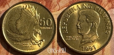 Филиппины 50 сентимо 1991 года, KM# 242.3, UNC, 514s-047