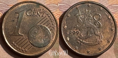 Финляндия 1 евроцент 1999 года, KM# 98, 467s-519
