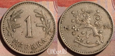 Финляндия 1 марка 1930 года, KM# 30, 184b-127
