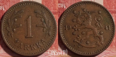 Финляндия 1 марка 1941 года, KM# 30a, b067-048