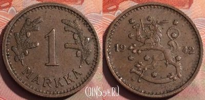 Финляндия 1 марка 1942 года, KM# 30a, 252a-089