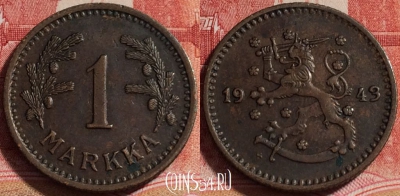 Финляндия 1 марка 1943 года, KM# 30a, b067-049