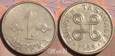 Финляндия 1 марка 1955 года, KM# 36a, 153a-093
