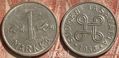Финляндия 1 марка 1958 года, KM# 36a, 463r-578