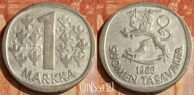 Финляндия 1 марка 1966 года Ag, KM# 49, 463q-169 ♛