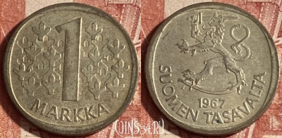 Финляндия 1 марка 1967 года Ag, KM# 49, 230p-038 ♛