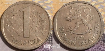 Финляндия 1 марка 1973 года, KM# 49a, 195-140