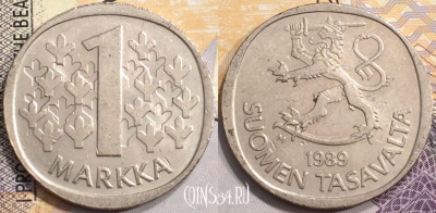 Финляндия 1 марка 1989 года, KM# 49a, 136-073