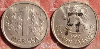 Финляндия 1 марка 1990 года, KM# 49a, 377l-045