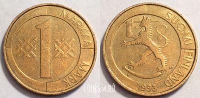 Финляндия 1 марка 1993 года, KM# 76, 070-050b