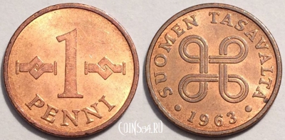 Финляндия 1 пенни 1963 год, см. состояние, 85-038a
