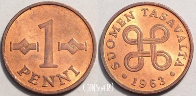 Финляндия 1 пенни 1963 года, см. состояние, 85-037b