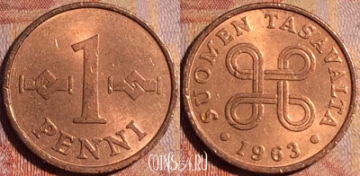 Финляндия 1 пенни 1963 года, KM# 44, 163a-077