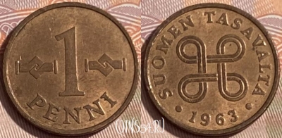 Финляндия 1 пенни 1963 года, KM# 44, 262q-070