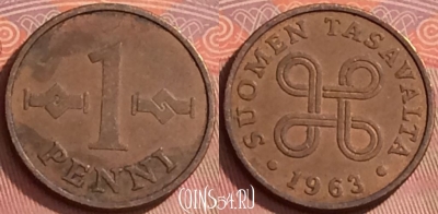 Финляндия 1 пенни 1963 года, KM# 44, 292l-142
