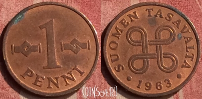 Финляндия 1 пенни 1963 года, KM# 44, 410-118