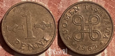 Финляндия 1 пенни 1963 года, KM# 44, 463r-399