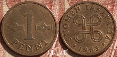 Финляндия 1 пенни 1963 года, KM# 44, 463r-508